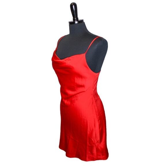 Urban Outfitters Red Satin Mini Slip Dress Cowl Neckline Retro 90s Size M - Picture 2 of 5